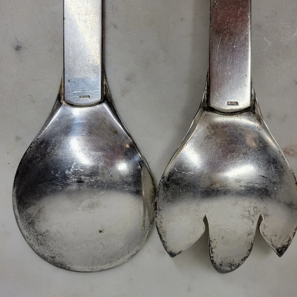 VTG Napier Salad Tongs Silver Plate Spoon Fork Serving Set MCM Minimalist 2 Pcs